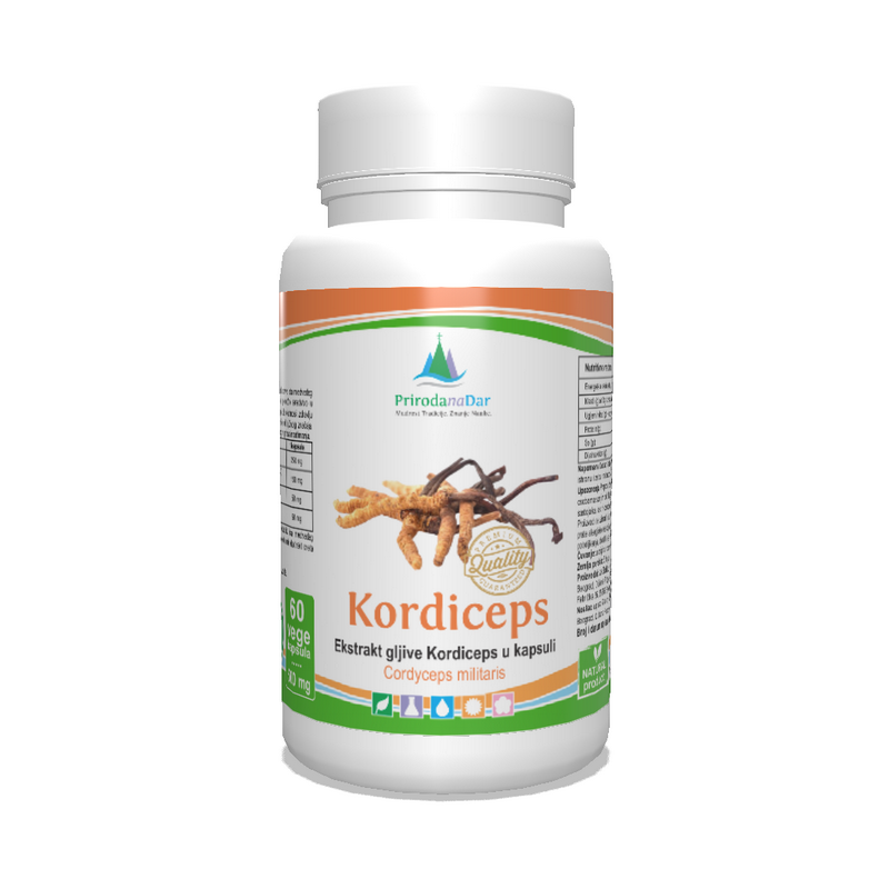 Kordiceps gljiva (Cordyceps Militaris) – lekovita gljiva u kapsulama sa 30% beta glukana 60 x 500 mg - Image 1