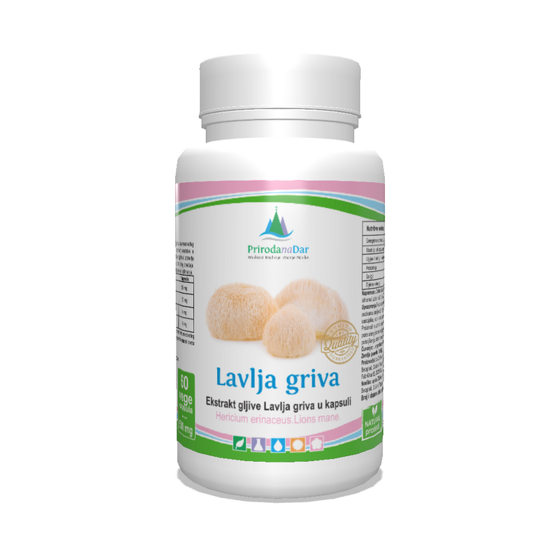 Lavlja griva gljiva (Hericium erinaceus) – lekovita pečurka u kapsulama sa 30% beta glukana 60x 500 mg - Image 1