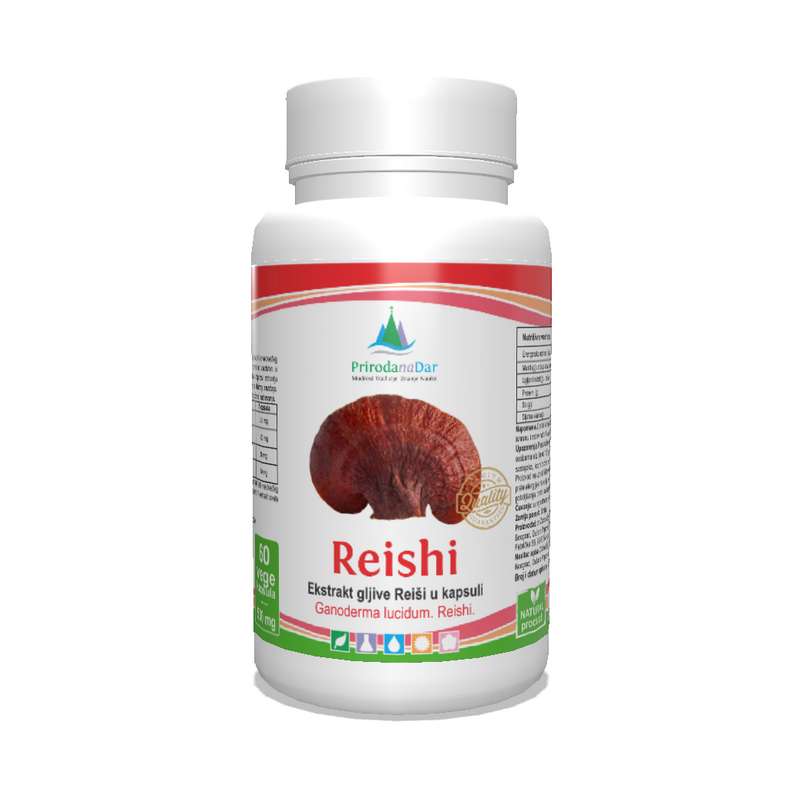 Reiši gljiva (Ganoderma lucidum) – lekovita gljiva u kapsulama sa 30% beta glukana 60 x 500 mg - Image 1